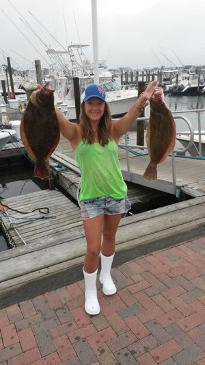 Abby Miller with her 2 fluke after a trip out of Star Island Marina this week.