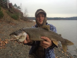 Mike Dixon with one of his 8 lakers caught last week at Wachusett Reservoir.