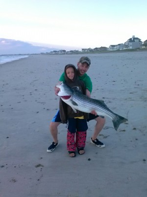 A 7-year old got a big thrill this week in Humarock when he reeled in this 40-pound, 40-inch striper.