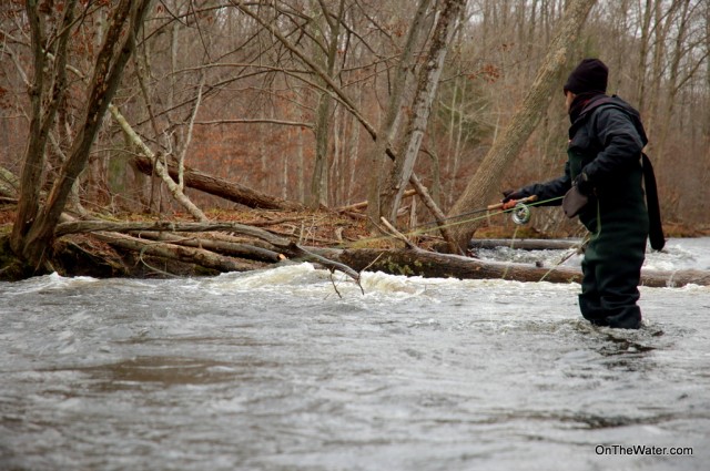 John Frazier works the fast water along a deep bank  on the Salmon River. 