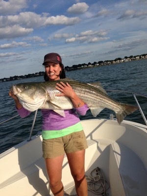 Danielle Watson caught 7 bass in the 24-46 inch range in Quincy Bay last week.
