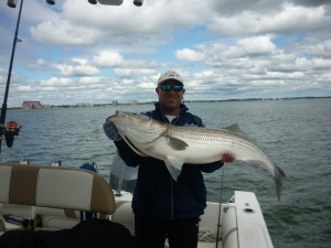 John De Benedictis with a 42.5 pound bass caught off Winthrop