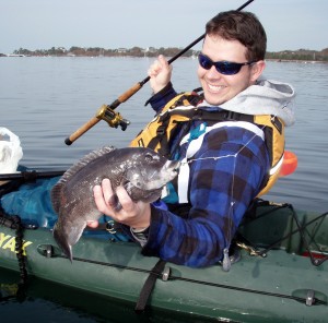 On The Water editor Jimmy Fee shows off a nice tautog taken via kayak earlier this fall.