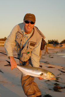 Beaches are best in the fall for locating concentrated bait schools. Menhaden, mullet, silversides and anchovies effectively draw the attention of stripers, blues and false albacore - all of which are readily taken with live bait capture on-site.