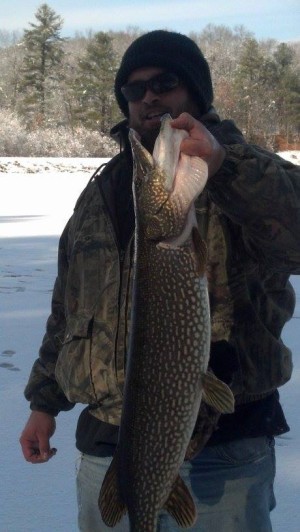 Longtime On The Water reader Keith Rodier sent in this photo of a 37-inch northern pike caught through the ice by Brian Jones in Connecticut.