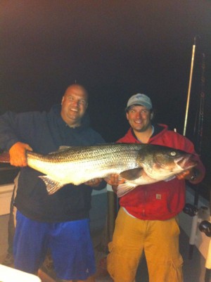 Jon Michonski caught this drifting buck tails under a full moon at the Race on board the Blackhawk on June 22nd. The fish sizes up at 50 pounds 50 inches.