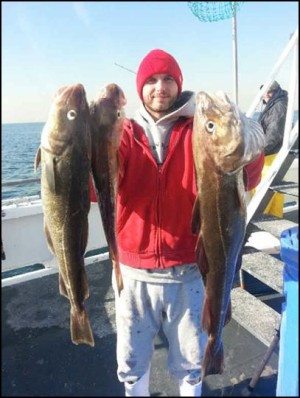 High hook on Wednesday’s trip aboard the Ocean Explorer out of Belmar went home with three nice codfish.
