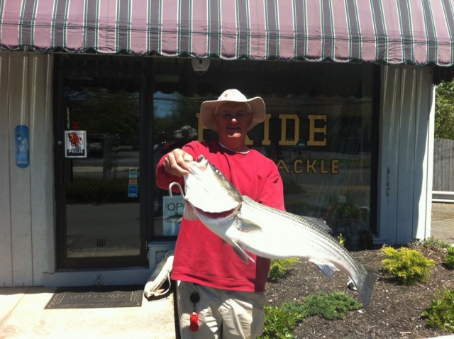 Pat Delisa from Red Bank with a beautiful 22-pound spring striper weighed in at Pride Bait and Tackle