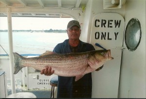 Angel Sanchez caught this nice striper jigging the race this past week aboard the Mijoy.