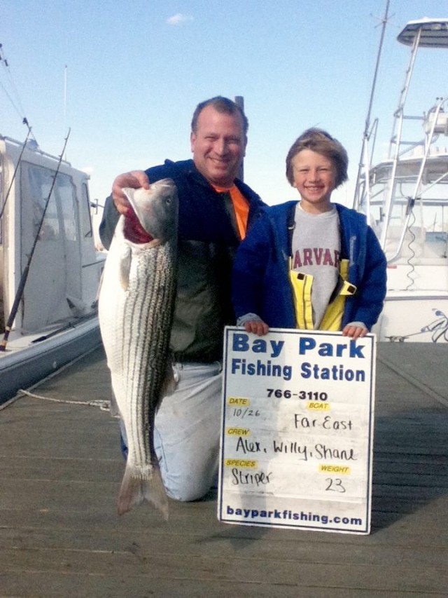 Trolling is also taking South Shore stripers like this fine keeper checked in at Bay Park Fishing Station. 