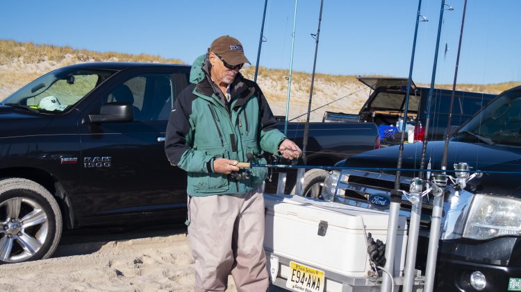 Shell E. Caris getting ready to hit the surf at Island Beach State Park.