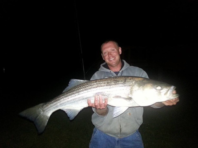 Dustin LeBlanc scored this 40-inch striper from shore.