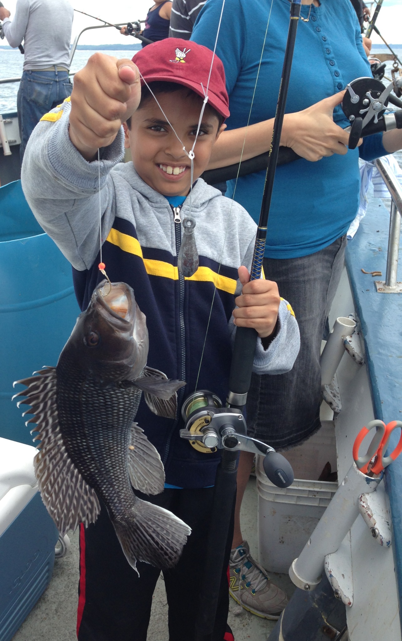 8-year-old Mabroor caught and released this fine black sea bass aboard the Riptide out of City Island