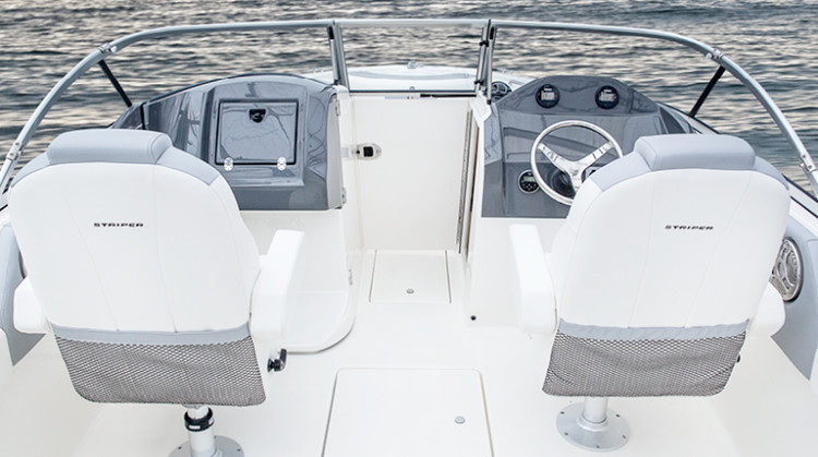 The walk-through windshield of the dual console gives the boat a layout conducive to fishing and family time. 