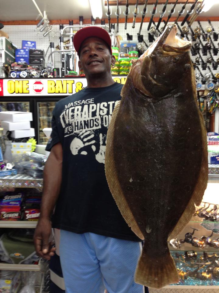 One of two double-digit doormats checkked in at One Stop Bait and Tackle this week. Some of the largest shore-caught fluke of the year happen in late August and Early September when the mullet are thick.