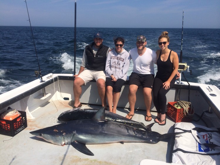 Captain John of Fish Chatham Charts found a big bluefin and a big mako while trolling east of Chatham. 