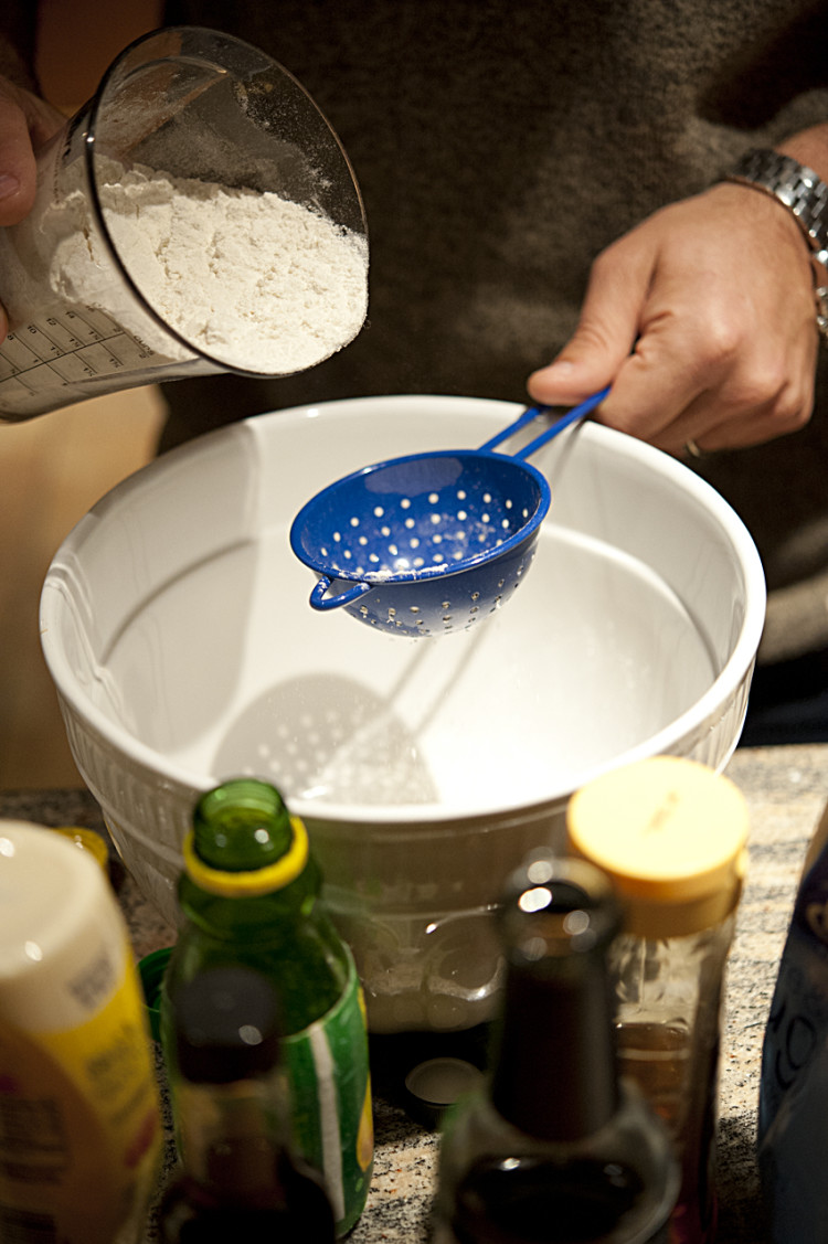 Sifting the flour was key in making the scallion pancake.