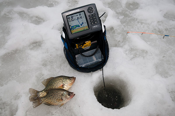 Using Lowrance's "history" to customize jigging moves helped ice these two crappie.