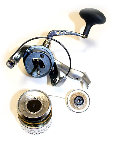 disassembled spinning reel