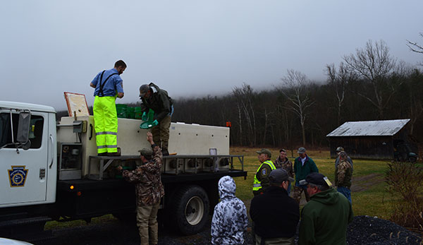 PFBC’s Pleasant Gap Hatchery staff, Waterways Conservation Officer Kraynak, Deputy Waterways Conservation Officer Brower, and many volunteers stocked fish from Port Matilda to Milesburg.