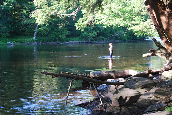 Matt Litton plays a nice bass in the Sportsman’s Pool on the Salmon River.