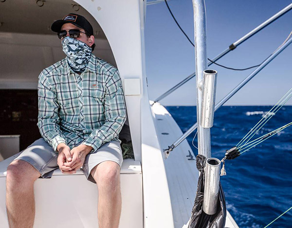 Flybridge Shirt, Fish Head Neck Gaiter and Gaff Shorts.