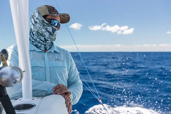 Grundens Hooksetter Shirt and Fish Head Neck Gaiter.