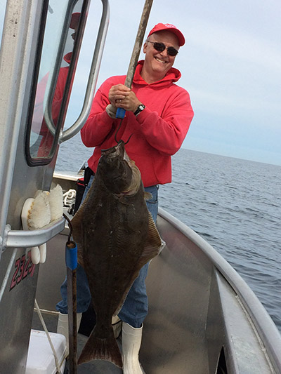 Rob Thompson caught this halibut on mackerel on Stellwagen.