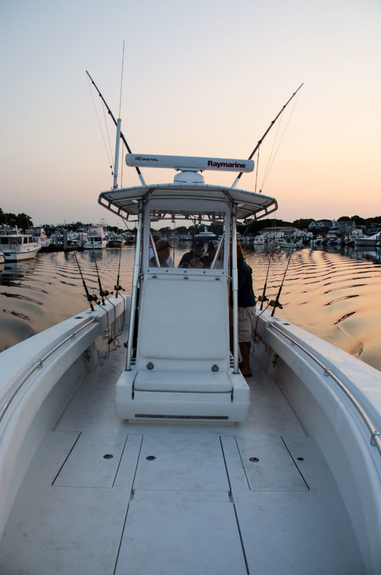 Leaving Falmouth Harbor bright and early aboard Captain Terry Nugent's 35-foot Contender. 