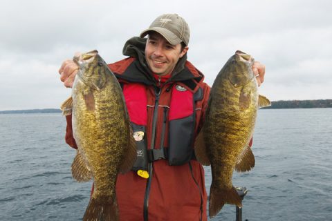 Tim Allard with a brace of bottom-dwelling bronzebacks.