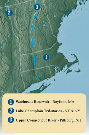 Wachusett Reservoir, Lake Champlain Tributaries and the Upper Connecticut River