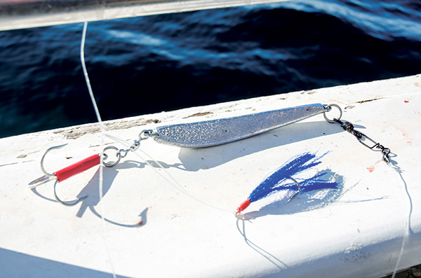 A simple fly or teaser rigged above a jig will attract plenty of strikes and result in numerous double-headers.