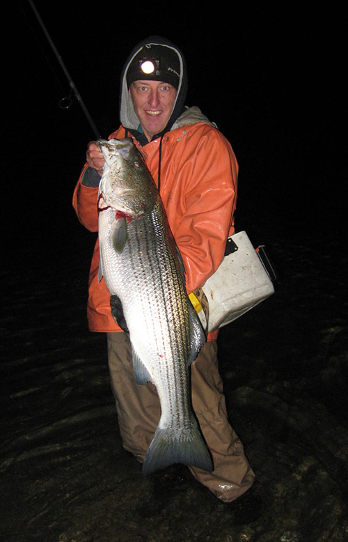 Large fish will enter the backwaters of the breachways on stormy nights.