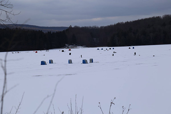 Lots of ice fishing activity at Hills Creek State Park! (photo by Hills Creek State park)