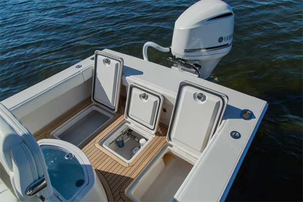 2 220-quart fishboxes and bilge access hatch