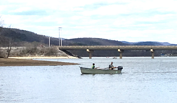 Returning from a fishing journey on Foster Joseph Sayers Lake.