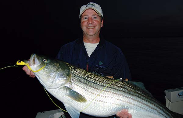 Kevin McCreesch caught this nearly 40-pound bass on a topwater chugger in 55 feet of water.
