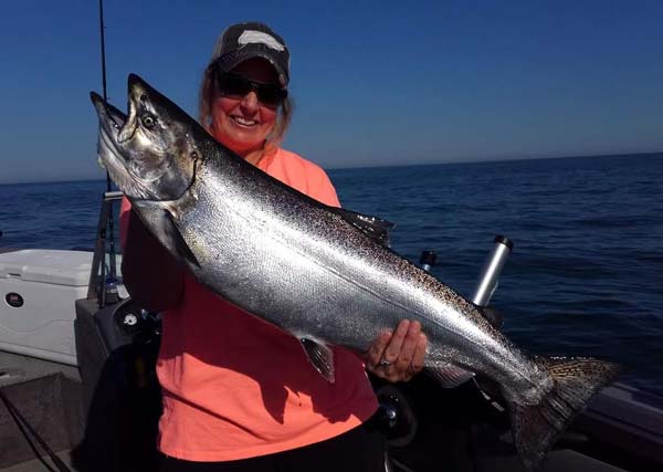 Kristy Cox of New Vienna, Ohio with a big king salmon