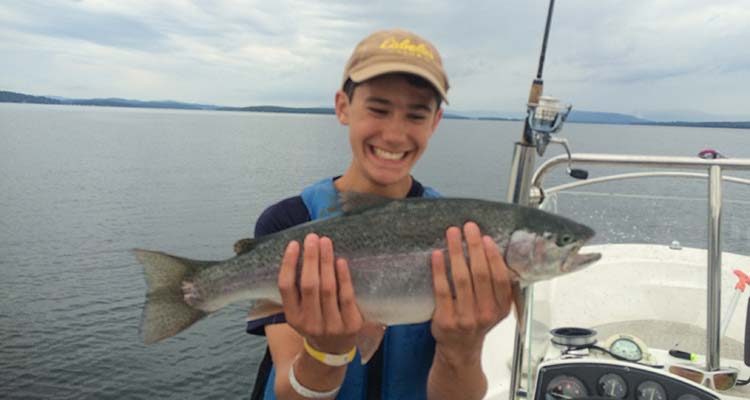 Connor N. caught this rainbow on Lake Winnipesaukee .