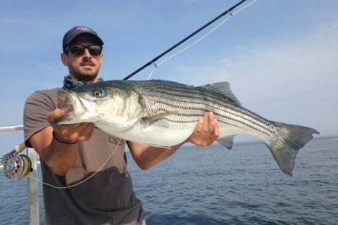 For fall stripers and blues, a 10-weight fly rod with a floating line works best.