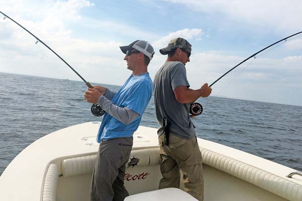 Doubled up with big stripers on the fly.