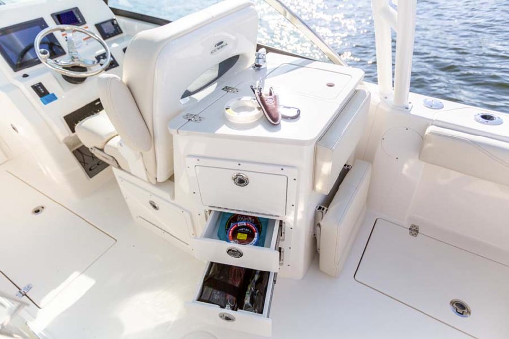 Cobia 240 DC tackle storage