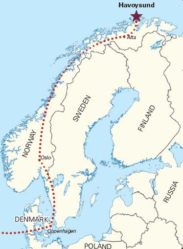 Havoysund is located on the island of Havoya at the very northern tip of Norway