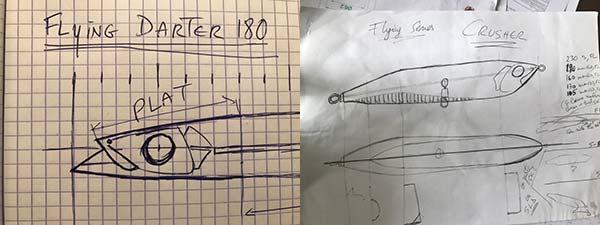 Sketches showing two lures currently in development for Ocean Born.