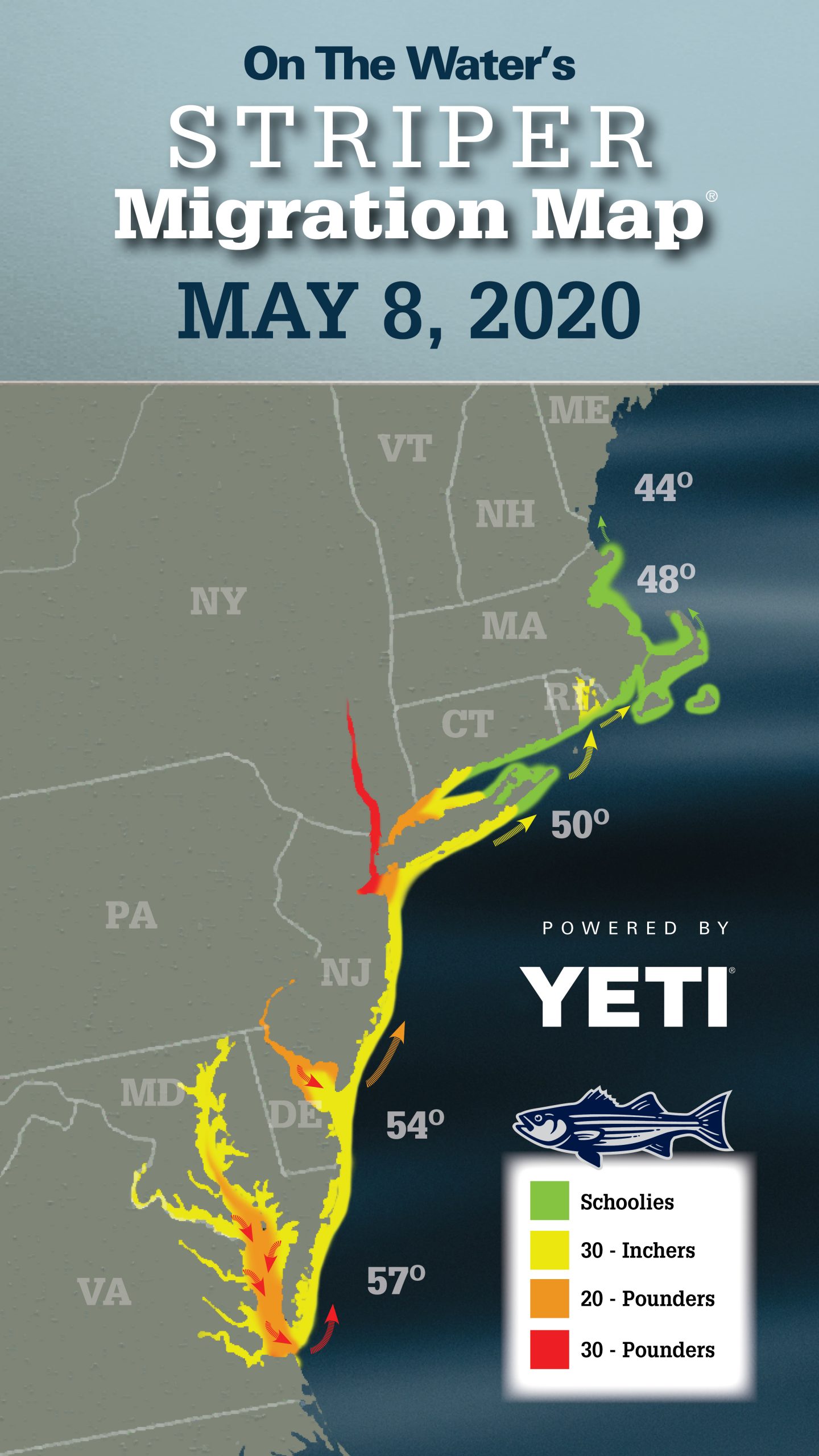 Striper Migration Map May 8, 2020