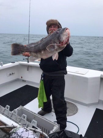 Tom Sullivan posing with his pending New Jersey state record tautog of 25.8-pounds.