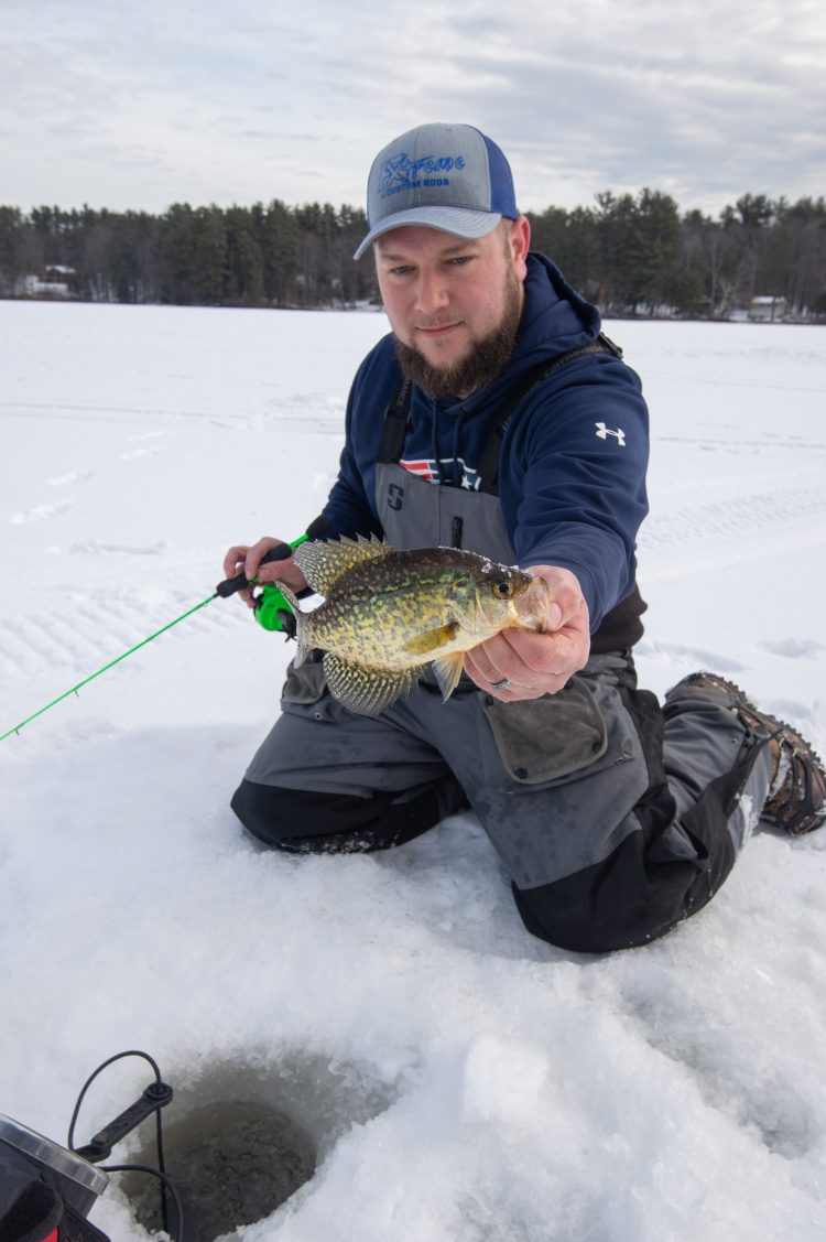 ice fishing with hair jigs