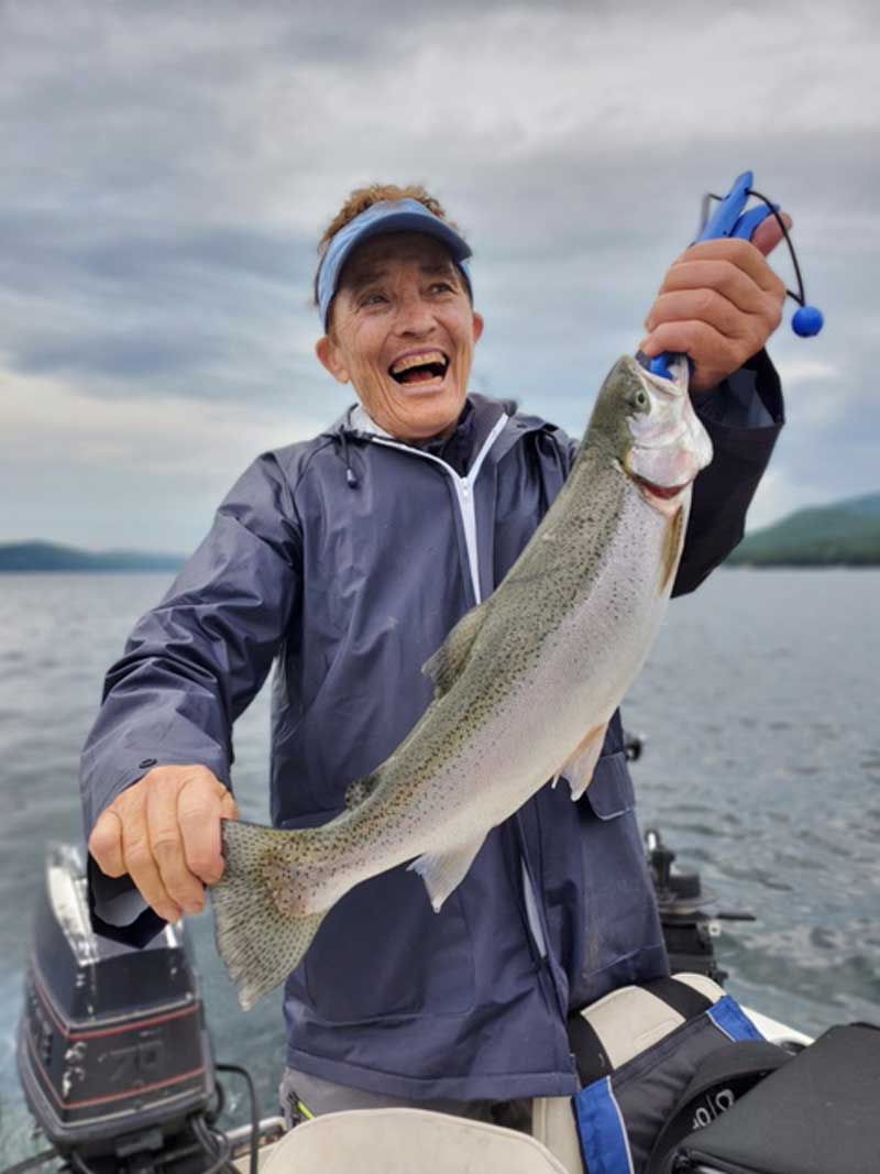 Jane with a Winnipesaukee rainbow