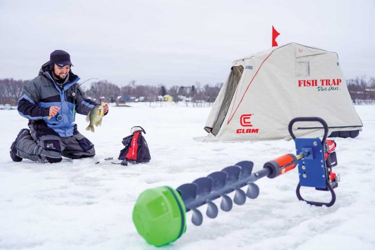 ice fisherman with crappie