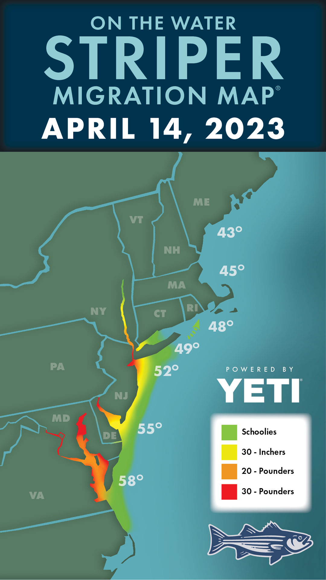 Striper Migration Map - April 14, 2023